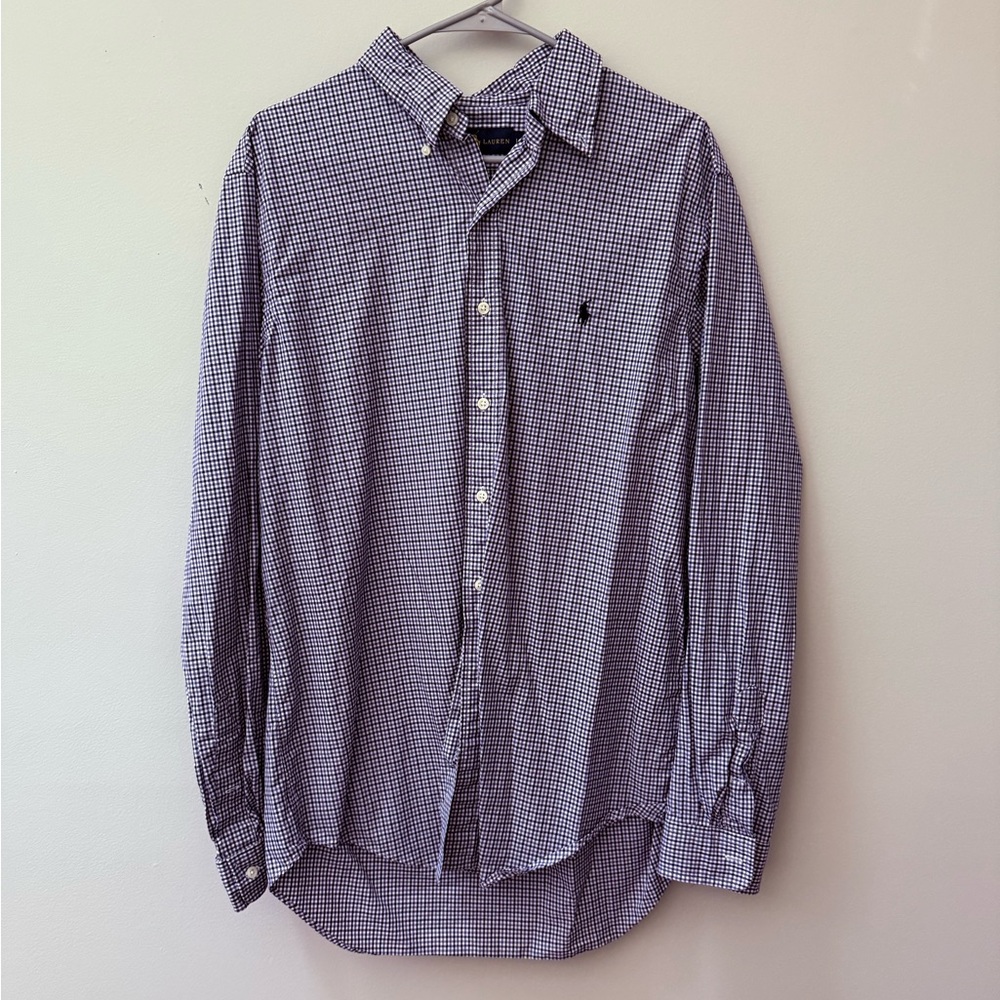 Ralph Lauren Purple and White Checkered Button Down Shirt